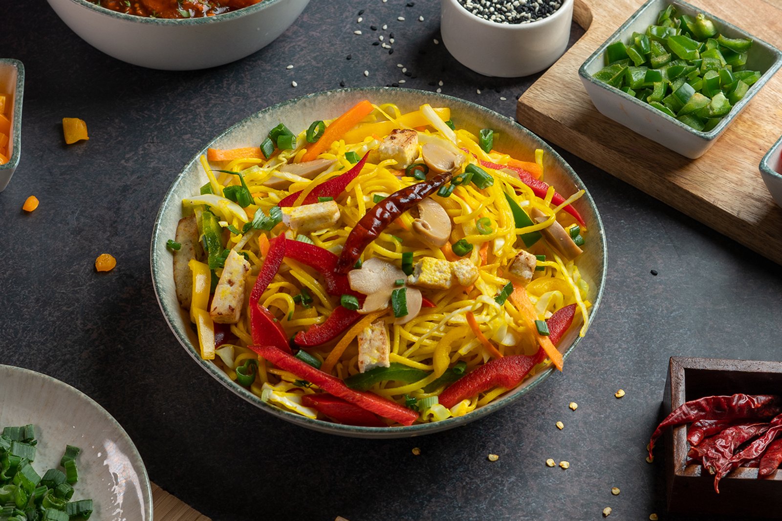 Singapore Noodles + Chilli Panner